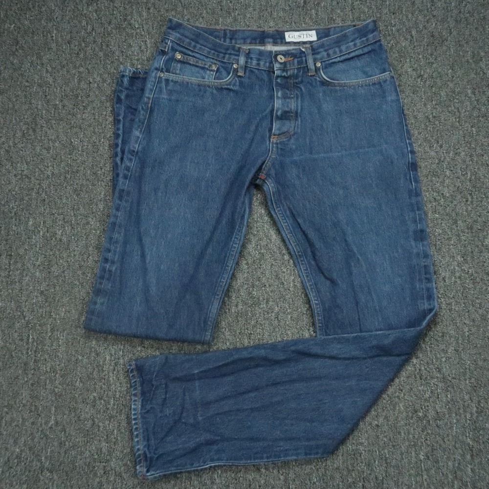 Gustin Jeans Mens 32x34 Blue California‎ Straight Selvedge 5 Pocket Button Fly